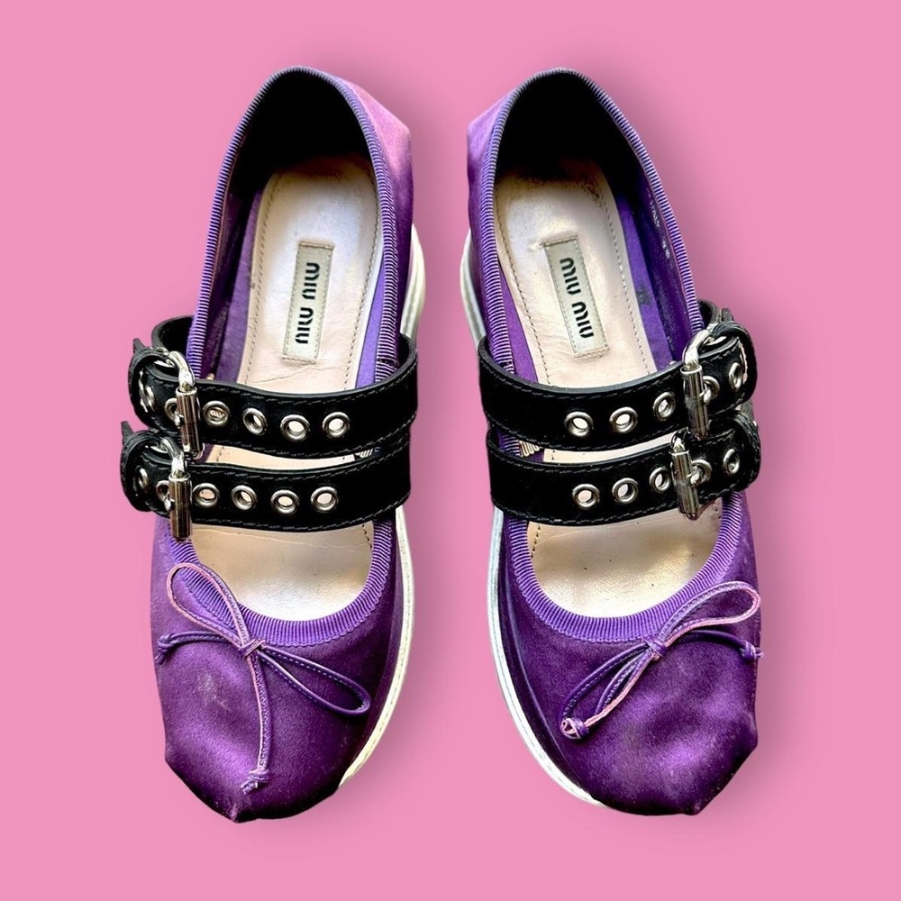 Miu Miu Purple Satin Platform Ballerina Flats Size 6